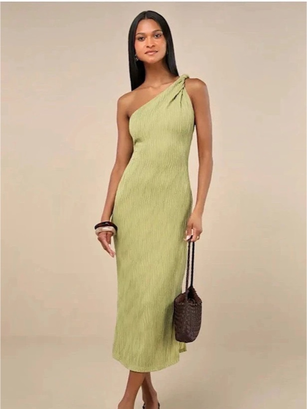 Lulus Green One-Shoulder Maxi Dress